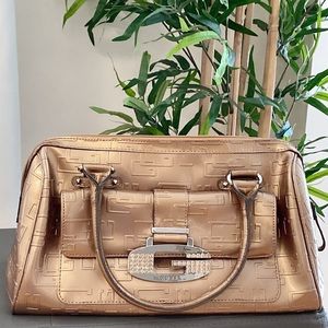 GUESS Golden Bronze Leatherette Rhinestone Shoulder Handbag Flap Purse